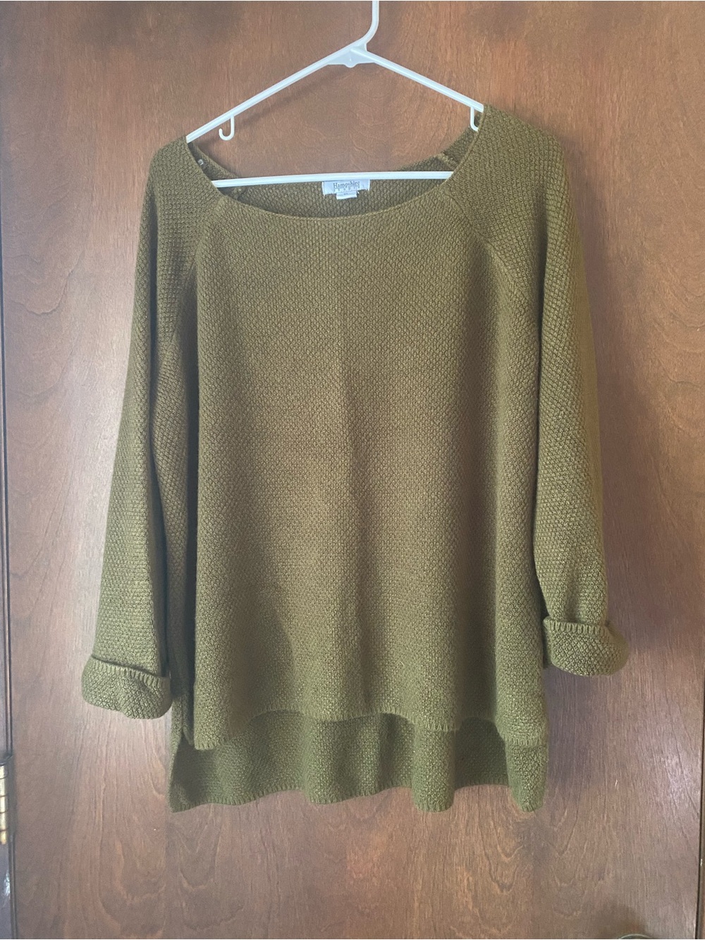 Vintage Olive Knit Scoop Neck Sweater - Relaxed Fit